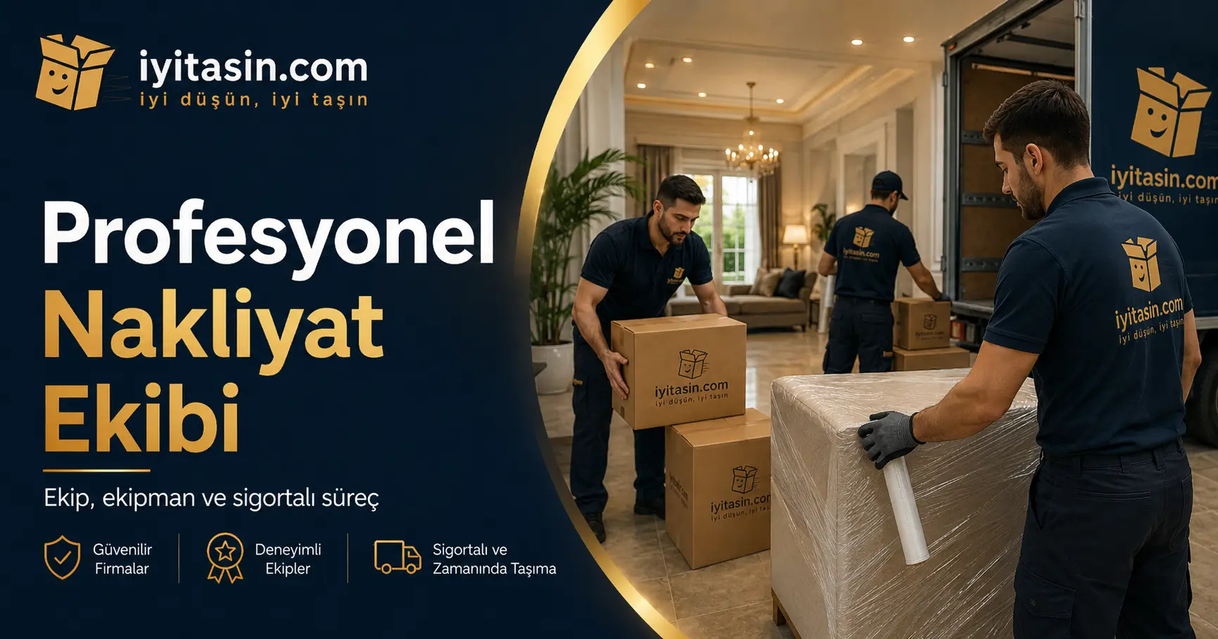 Eşyalarını taşıyan nakliyat şirketinin çalışanları