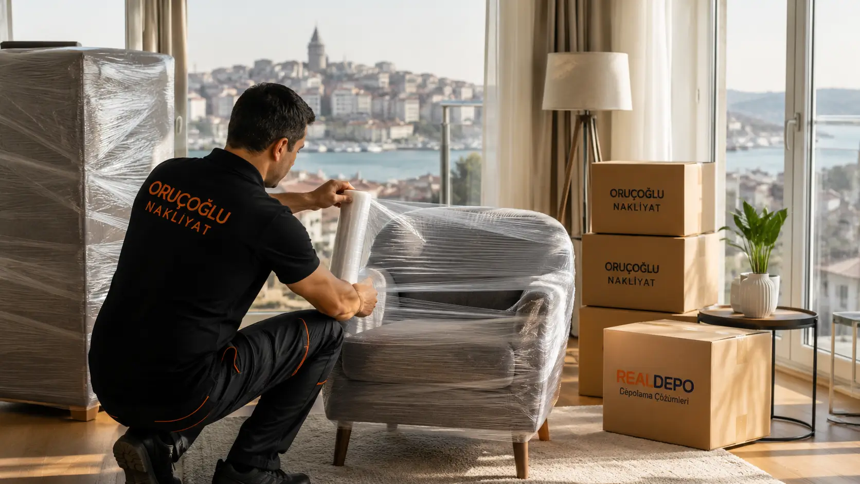 İstanbul'da profesyonel parça eşya taşıma hizmeti kapsamında paketlenmiş mobilyalar ve koliler